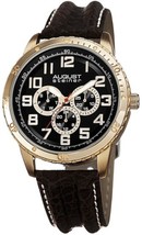 NEW August Steiner AS8116YG Men&#39;s Multifunction Gold Brown Leather Watch 46mm - £41.10 GBP