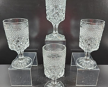 4 Anchor Hocking Wexford Water Goblets Set Vintage Clear Cut Etched Stem... - $39.27