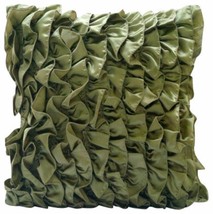 Vintage Style Ruffles Green Satin 16x16 Decorative Pillow Covers -Vintage Olives - £19.63 GBP+