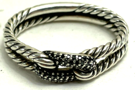 David Yurman - 925  Silver Black Diamond  Narrow Multi Wrap Ring - Size ... - £353.94 GBP