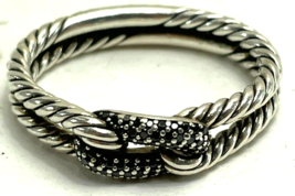 David Yurman - 925  Silver Black Diamond  Narrow Multi Wrap Ring - Size 7.25 - £359.60 GBP