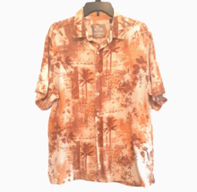 Mens XL Silk Linen Hawaiian Shirt Margaritaville Rust Colored Palm Trees - £19.19 GBP