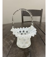 Fenton  Opalescent Coin Dot Basket with Clear Handle White No Chips/cracks - $67.68 CAD