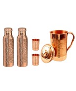 Copper Water Jug Pitchers With 2 Hammered Copper Water Bottle 2 Drinking... - £47.01 GBP
