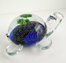 Art Glass~Sea Turtle~Paperweight~Infused Baby Turtles~Blue Ground~Heavy~Cute~5&quot; - £17.53 GBP