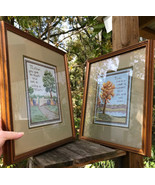 Mother & Father's Love Trees Pr. Completed Needlepoint Samplers Framed 15" X 17" - $109.76