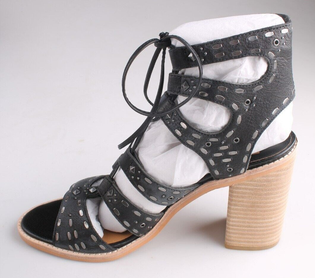 Dolce Vita Lyndie Negro Tachuelas Apilados Tacón Cordones Gladiador Chanclas Nib Item image 5