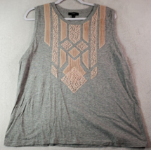 J.CREW Tank Top Womens Size Large Gray Knit Embroidered Sleeveless Round Neck - £7.41 GBP