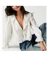 XS Free People Maisie Cutwork Top White Bell Sleeve Embroidered Blouse NEW - $1,460.56 MXN