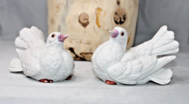 Pair of White Doves Porcelain Ceramic Figurines Sitting - $9.61