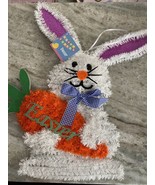 Happy Easter Bunny With Carrot 16x15x1.25 Tinsel Door Wall Hanger - $13.44 CAD