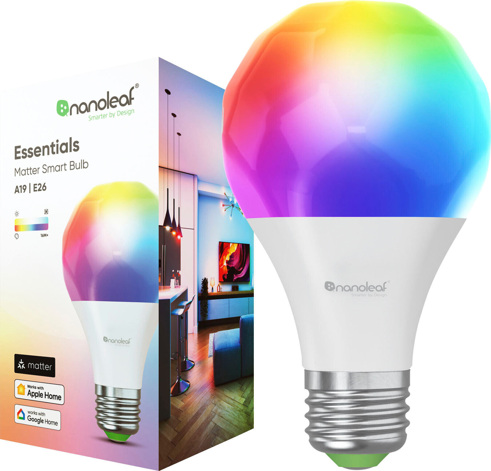 Nanoleaf - Essentials Matter A19 Smart LED Light Bulb - Thread & Matter-Enabl...