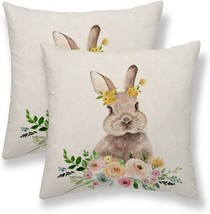 Happy Easter Throw Pillow Covers 16X16 Set Of 2, Spring Rabbit Flower Throw - £26.34 GBP