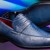 Fangio Classic Penny Loafer Genuine Ostrich Leg & Quill Shoes Denim Blue image 11