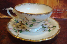 UCAGCO - Dogwood cup and saucer made in Japan, white background pink flowers  - £27.13 GBP