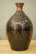 Studio Art Pottery Cynthia Medina Black Brown Daisy Flower Pattern Textu... - $44.49