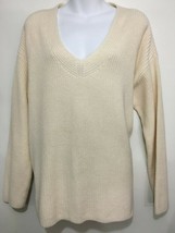 J Jill Womens L Ivory Cream Cotton V-Neck Pullover Sweater Long-Sleeve - £26.14 GBP