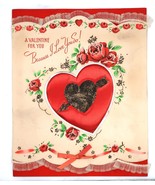 Vtg Valentine Card Ephemera Unusual Cover Art Black Glitter Heart - $15.00
