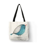 Cute Little Bird Print Linen Tote Bag Women Fabric Handbags Folding Reusable Sho - $16.87