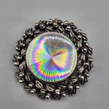 Vtg Jewelarama Brooch Pin Holographic Disc Silver Tone Psychedelic Wreat... - $19.99