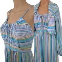Hippie Dress Maxi Striped Print Summer Vintage 70s S - £46.41 GBP