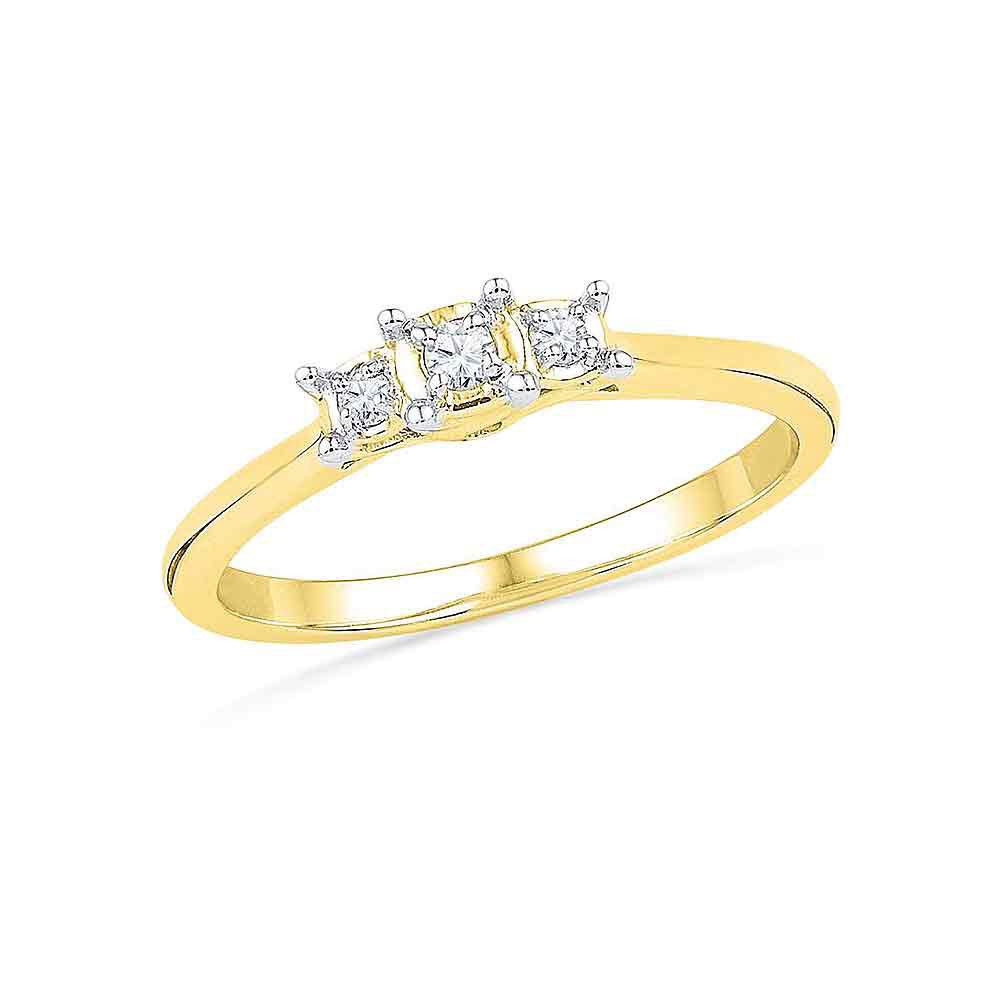 10k Yellow Gold Round Diamond 3-stone Bridal Wedding Engagement Ring 1/12 Ctw