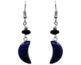 Crescent Moon Gemstone Earrings Healing Crystal Dangles - Womens Fashion Handmad - £11.82 GBP