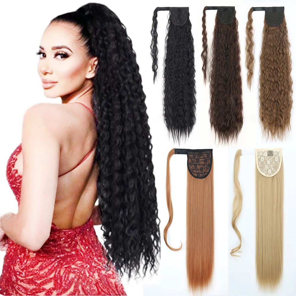 Ic 34 inch long corn wavy ponytail hair extensions wrap around pony hairpiece for women thumb200