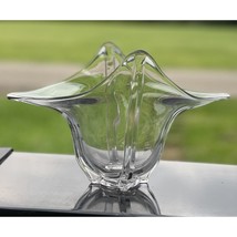 Vintage Duncan Miller Glass Clear Crimped Flared Pointed Console Vase Bowl - $28.76