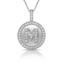 14K Solid White Gold Round Circle Initial &quot;M&quot; Letter Charm Pendant &amp; Nec... - £56.82 GBP+