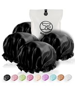 Extra Large Reusable Shower Cap for Men Women Black 4 Pack  Satin Double... - £9.41 GBP