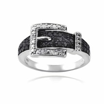 0.40Ct Schwarz &amp; Weiß Diamant Gürtelschnalle Ring IN 14K Weißgold Finish - £114.29 GBP