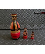 Russian Nesting Dolls 3 German Handpainted Red Yellow Black Mustache Hat... - £15.56 GBP