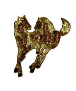Equestrian Applique Patch Gold Sequined Running Horses Vintage 7.5 Inch - £3.85 GBP