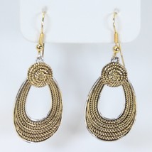 Monet Vintage Silver &amp; Gold Pierced Earrings Tear Drop Hoop Signed Dangle - £15.40 GBP