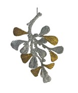 Gold &amp; Silver Glittery Leaf Ornament Iridescent Plastic 4.5&quot; x 3.25&quot; - £5.29 GBP