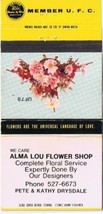 Matchbook Cover Alma Lou Flower Shop Pete &amp; Kathy Drysdale  - $0.71
