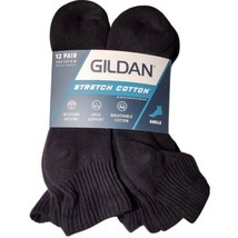 Gildan Men&#39;s Stretch Cotton Ankle BLACK Socks Shoe Size 6-12 12 pairs  - £13.56 GBP