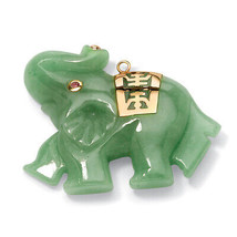 PalmBeach Jewelry Green Genuine Jade 14k Gold Lucky Elephant Charm Pendant - £99.56 GBP