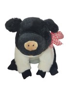 Vintage Fiesta Plush Pig Black White Red Gingham Bow Stuffed Animal 10&quot; - $12.42