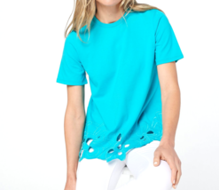 Laurie Felt Short-Sleeve Scallop Top- Shirt Blue, Small - £18.66 GBP