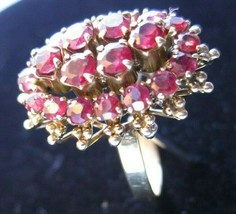 Antique 585 14K Yellow Gold 22 Natural Garnet Cluster Ring Size 7 Stunning - $345.00