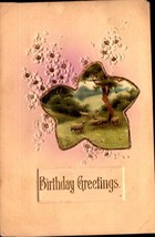 Embossed POSTCARD- &quot;Birthday Greetings&quot; Pastoral Scene Of Sheep In Field BKC2 - £2.36 GBP