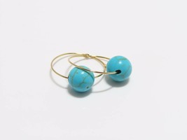 14K Yellow Gold Turquoise Bead Hoop Earrings - £55.38 GBP