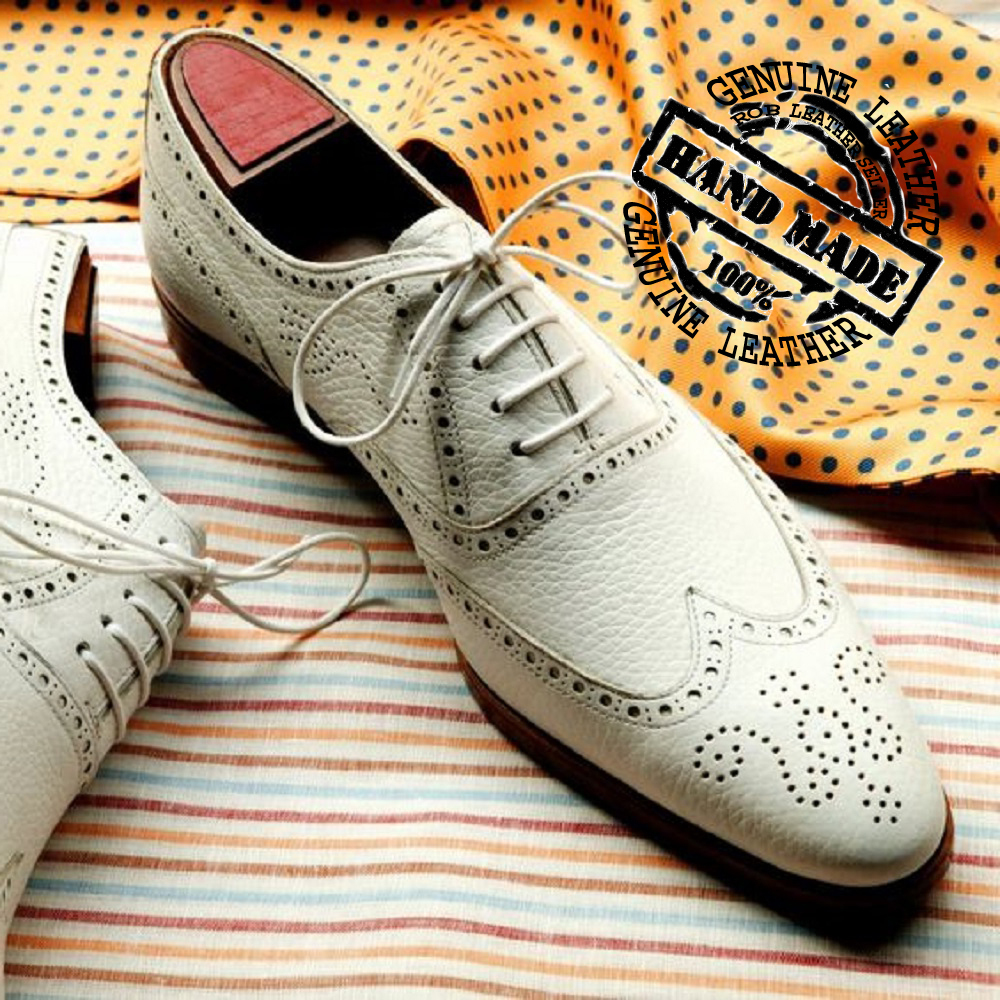Official Design Genuine Leather Men White Oxford Style Real Leather Dress Shoes