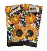 Sunflowers Dish Towels Set of 2 Thanksgiving 100% Cotton Fall Autumn Harvest - £18.23 GBP