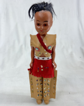 Vintage Native American Indian Plastic Girl Doll Faux Leather &amp; Beads Outfit - £14.23 GBP