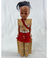 Vintage Native American Indian Plastic Girl Doll Faux Leather &amp; Beads Ou... - £14.08 GBP