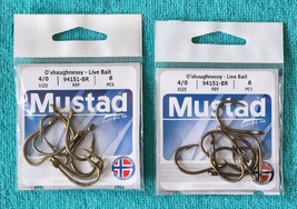 TWO (2) - Mustad - 9174-BR - 3/0 - O&#39;Shaughnessy HOOKS - 8-PACKS - FISHI... - £4.60 GBP