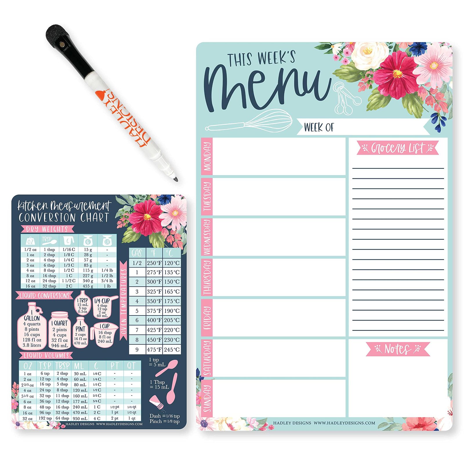 Spring Floral Magnetic Meal Planner | Weekly | Calendar &amp; Planners - $19.99